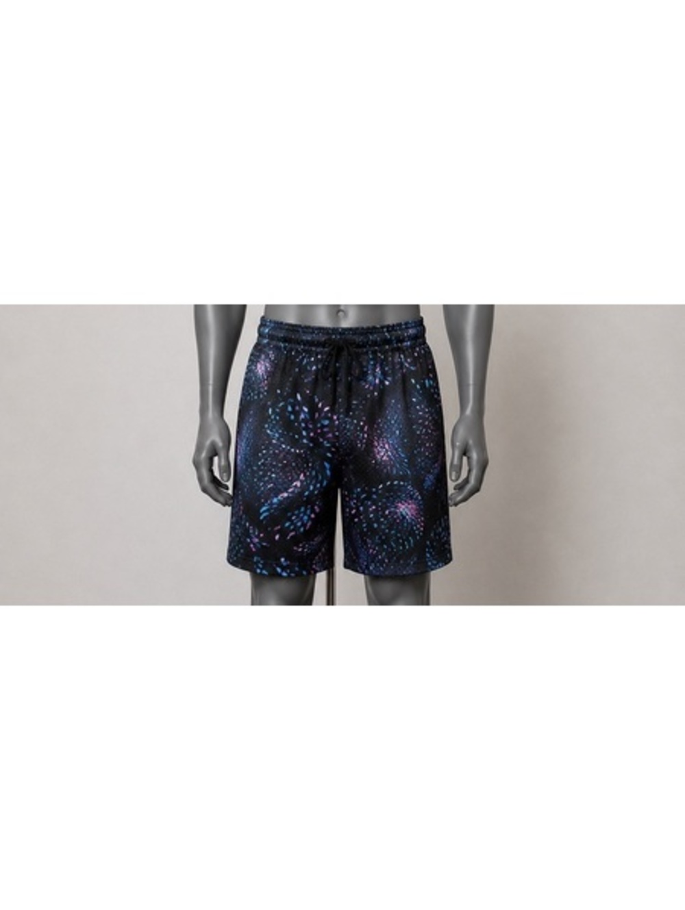 LFKR Men’s Large Mesh Athletic Shorts Black Multicolor Abstract Print Drawstring